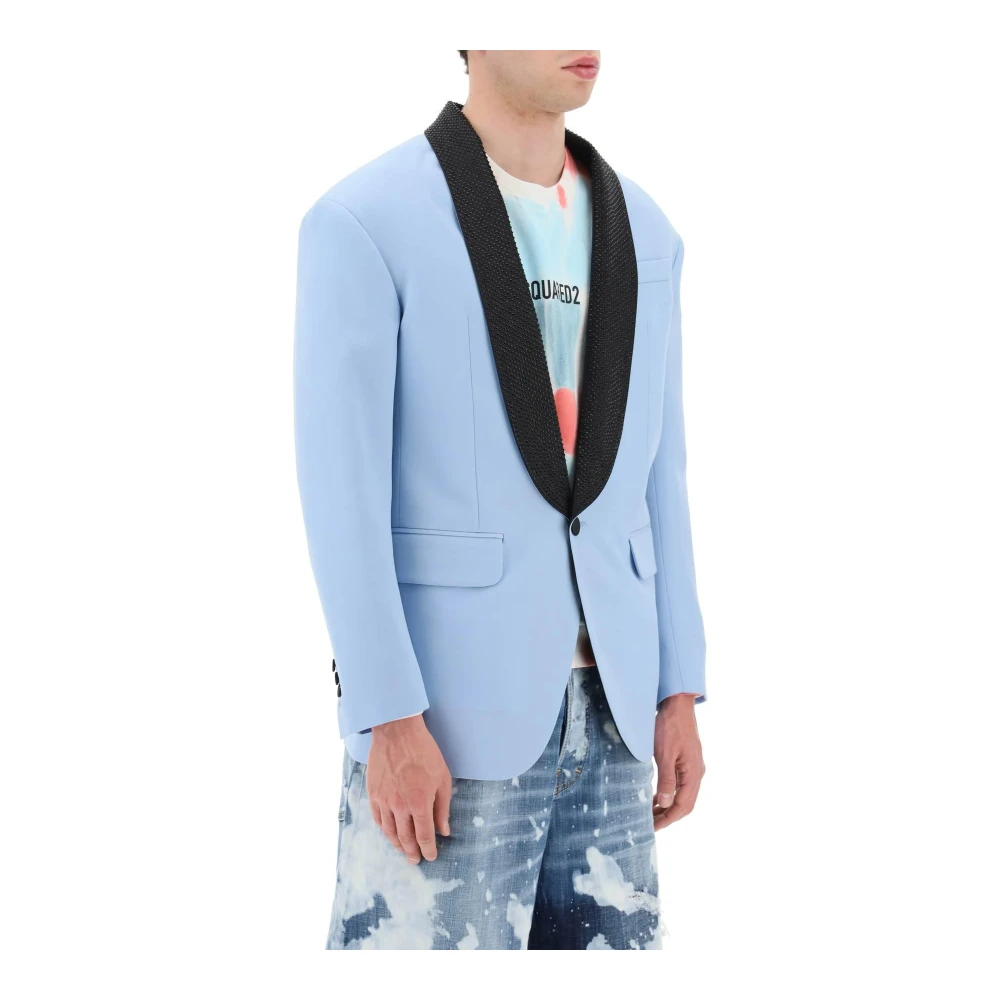 Dsquared2 Vintage-geïnspireerde wollen blazer met zijden satijnen revers Blue Heren