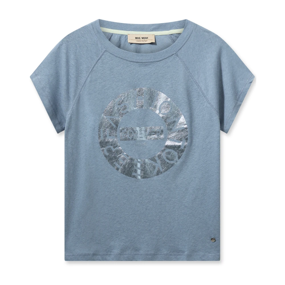 MOS MOSH Coole T-shirt met Metallic Print Blue Dames
