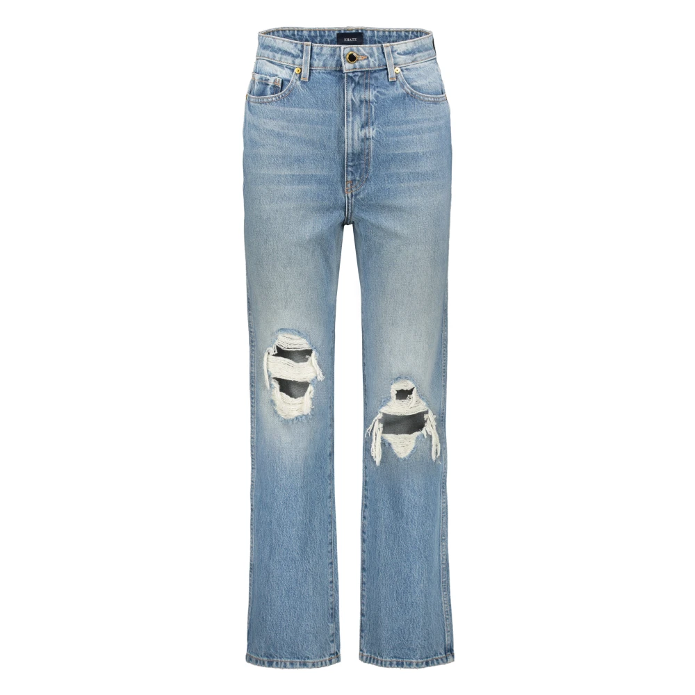 Khaite Versleten Cropped Jeans met Contraststiksels Blue Dames