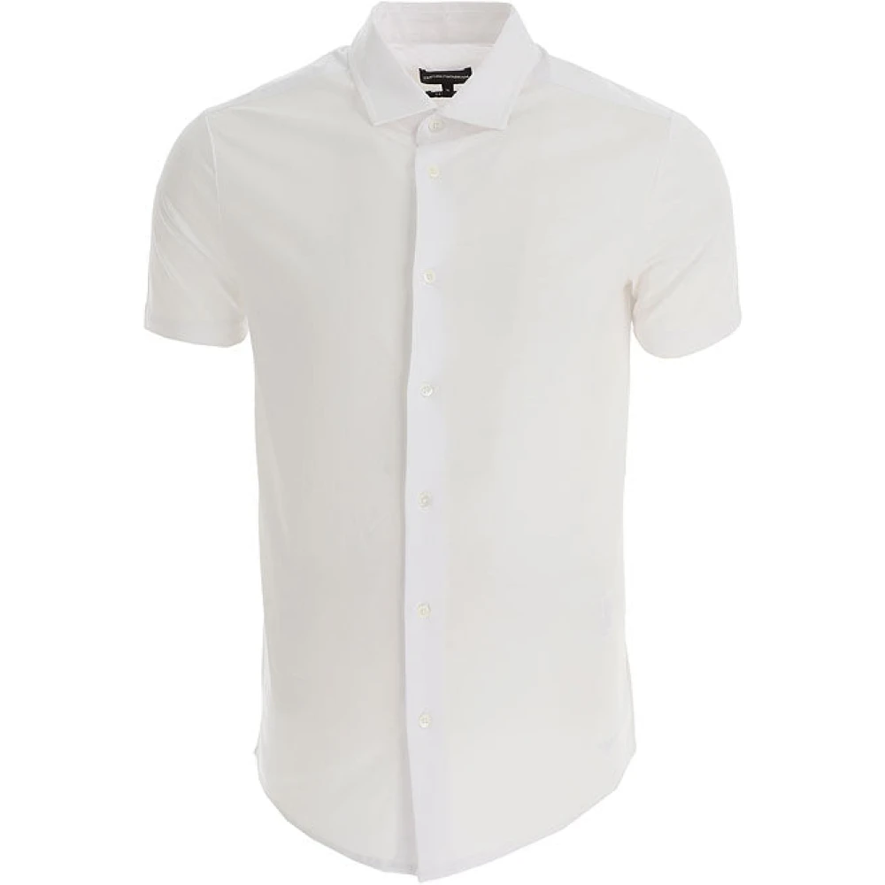 Emporio Armani Witte T-shirt met knoopsluiting en geëmbosseerde adelaar White Heren