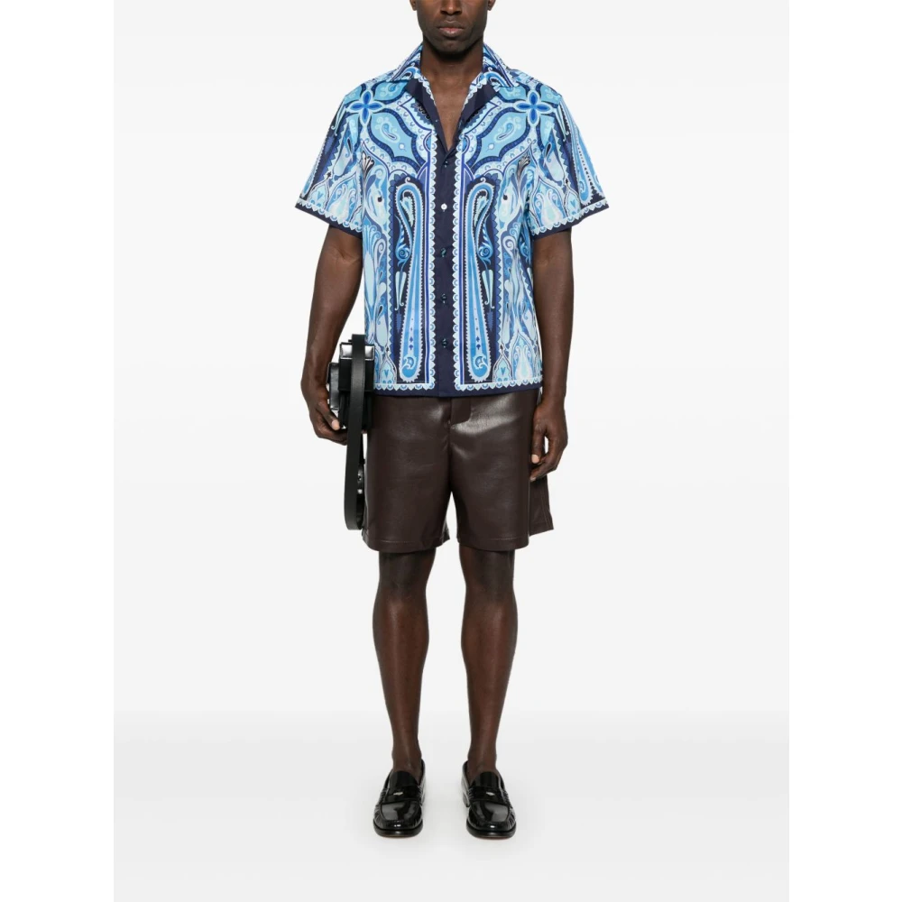 ETRO Blauwe Pegaso Motief Knoopshirt Blue Heren