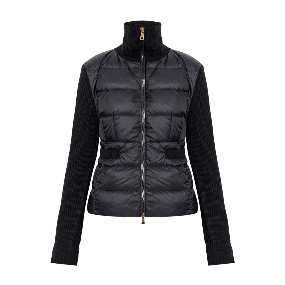 Moncler Svart Vadderad Puffer Cardigan Ullblandning Black, Dam