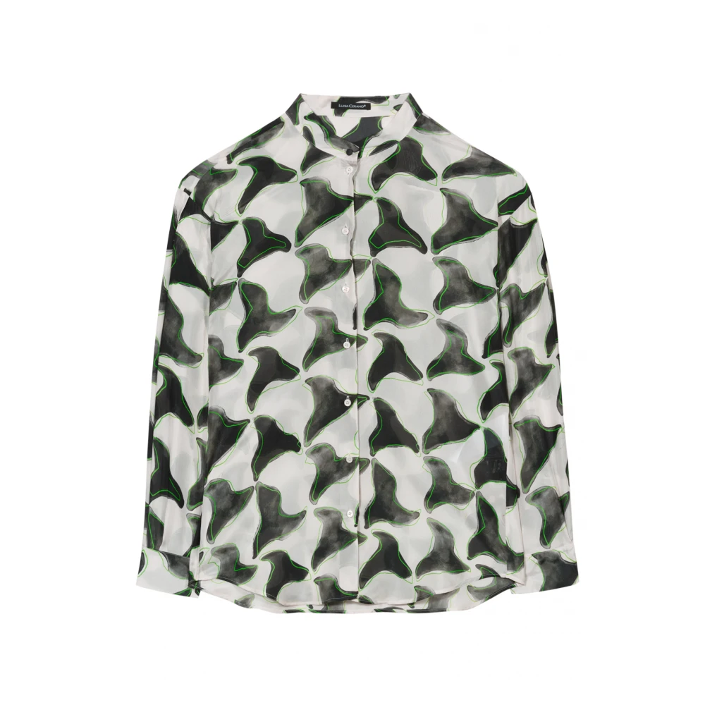 LUISA CERANO Zijden blouse met abstract pied-de-poule patroon White Dames