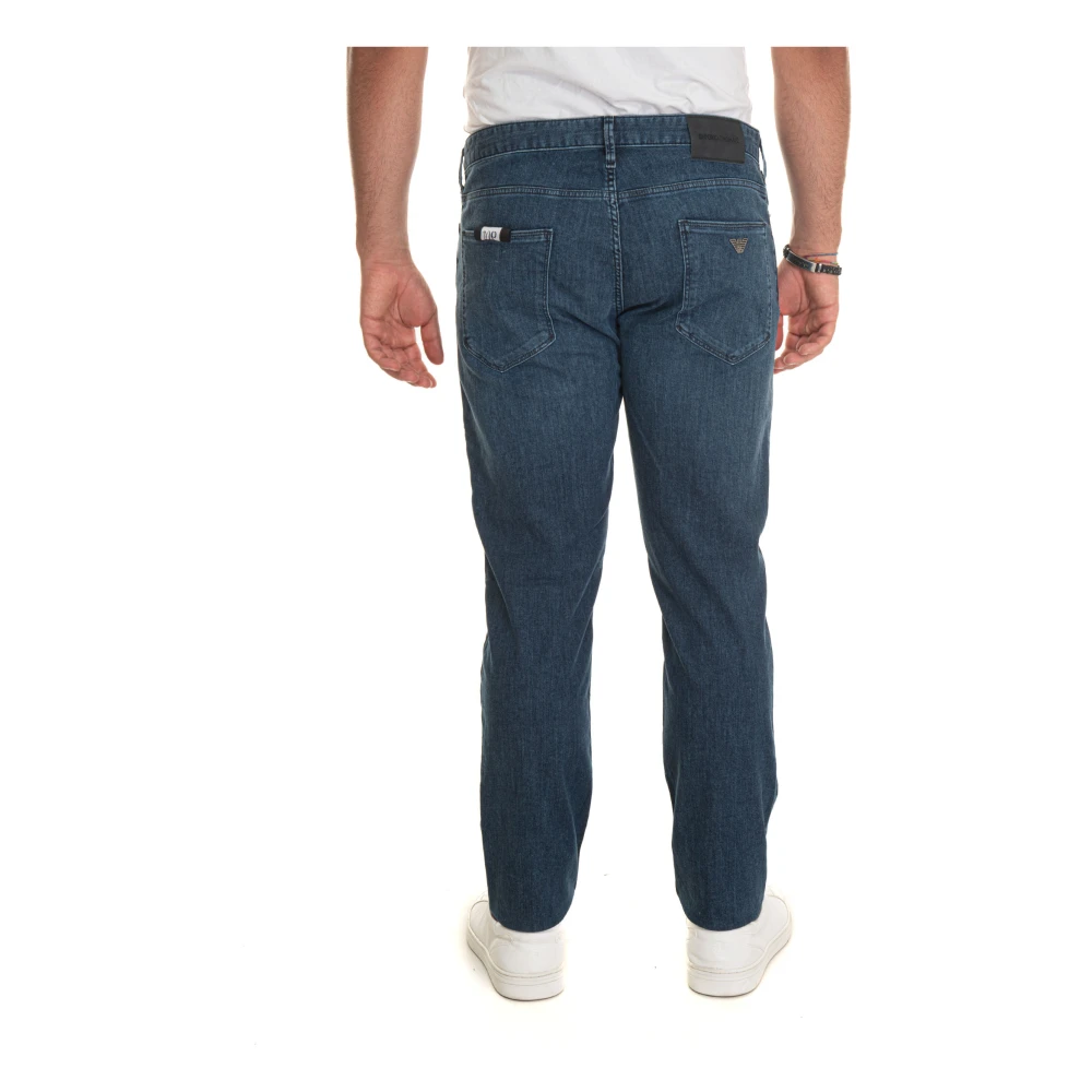 Emporio Armani Stone Washed Denim Jeans met Top Rits Blue Heren