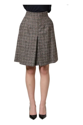 Tweed Mini Kjol med Hög Midja och Sparkveck