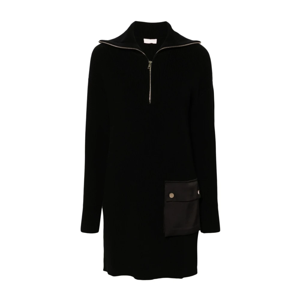 Liu Jo Zwarte Ribgebreide Rits Jurk Black Dames