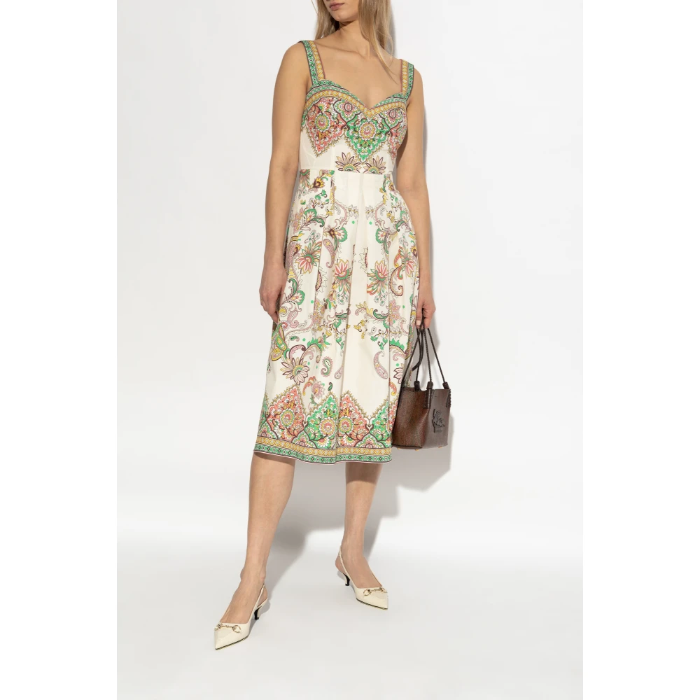 ETRO Jurk met decoratieve print en bandjes Beige Dames