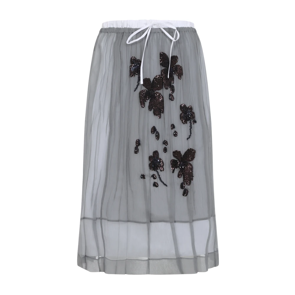 Prada Embroidered Chiffon Midi Skirt - Female - Midi Skirts - Gray - S - Skirts