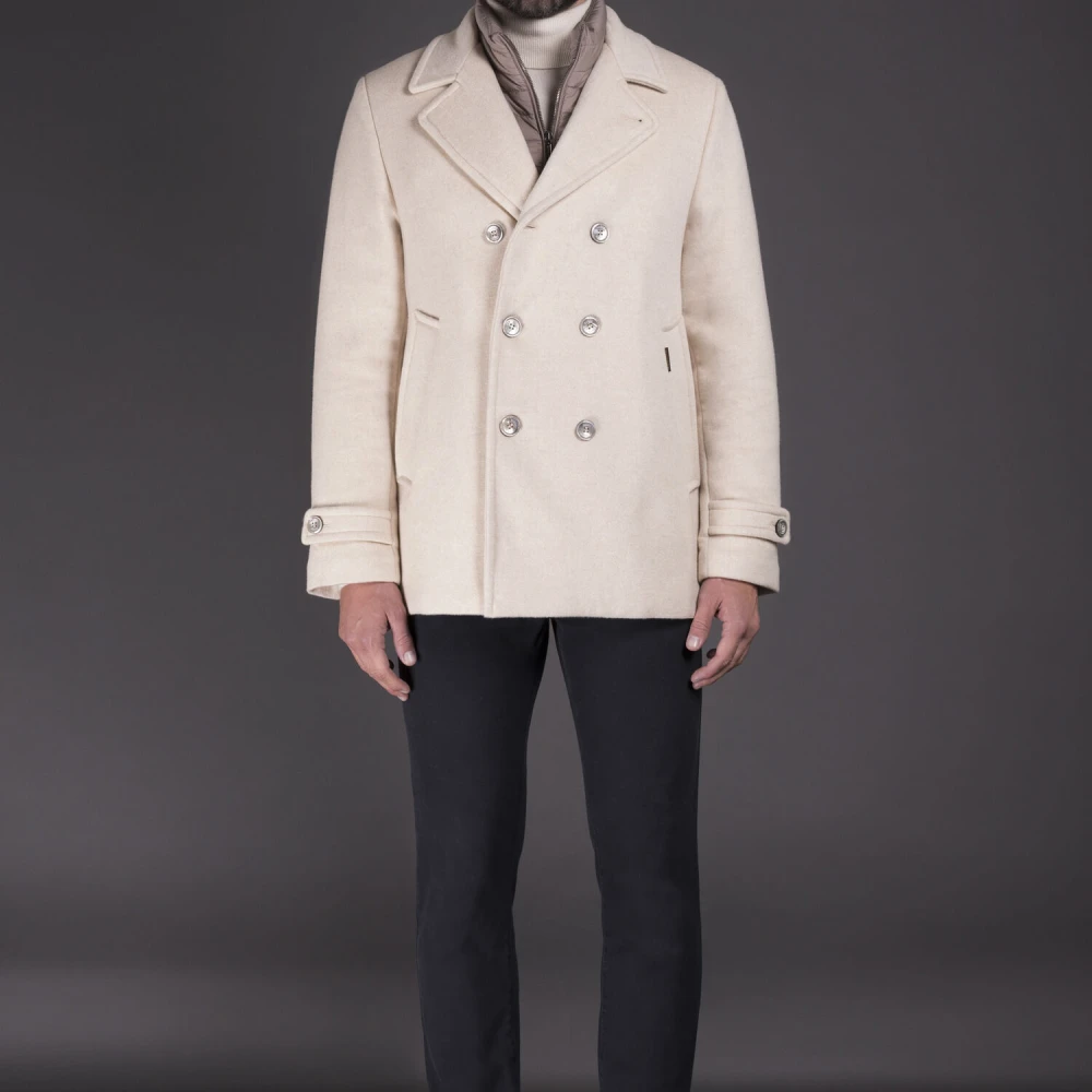 Moorer Luxe dubbelrijige peacoat in Yangir Cashmere Beige Heren