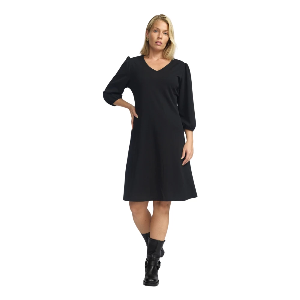 2-Biz Elegante Zwarte Jurk met V-Hals Black Dames