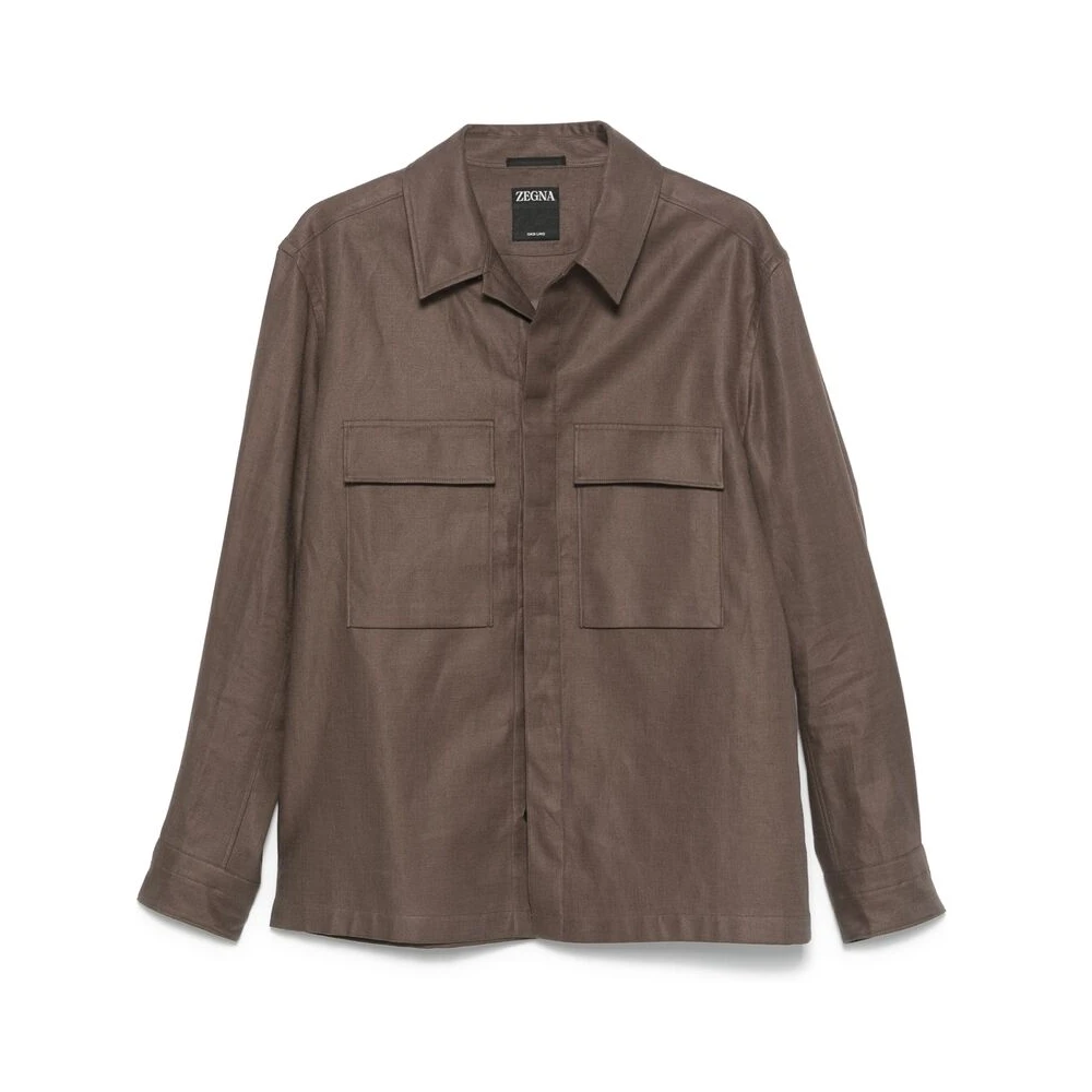 Ermenegildo Zegna Bruine Foliage Overhemd met Knoopsluiting Brown Heren