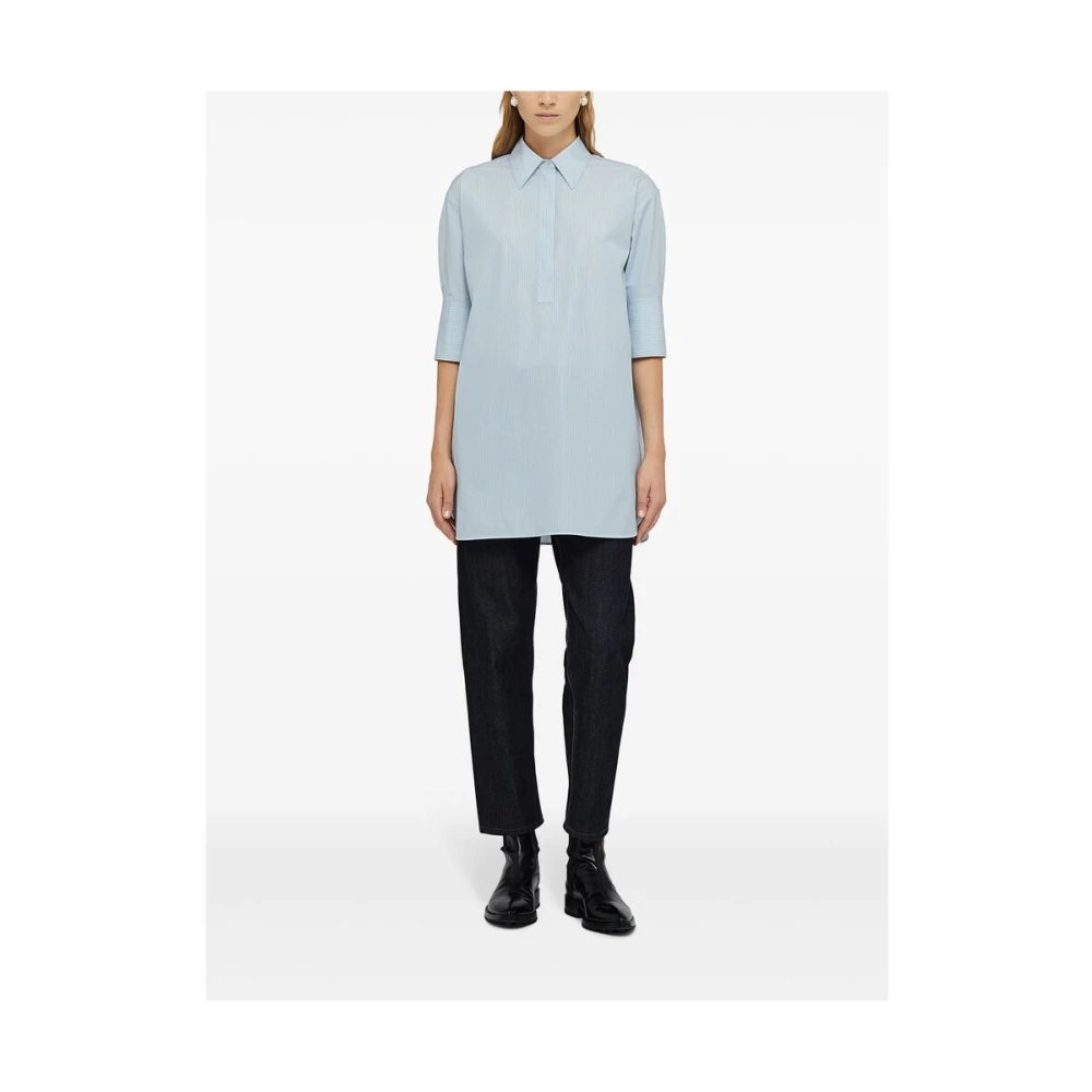 Jil Sander Blauw Gestreept Katoenen Overhemd White Dames
