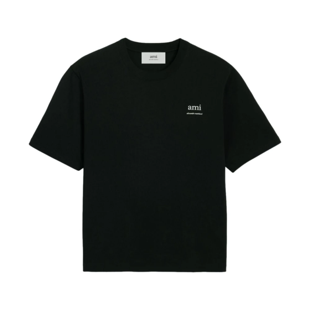 Ami Paris Zwart Logo Crewneck T-Shirt 100% Katoen Black Heren