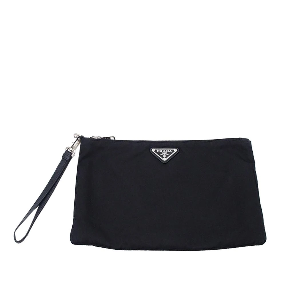 Prada Vintage Women's Black Pre-Owned Essential Zip Pouch With Wristlet Strap