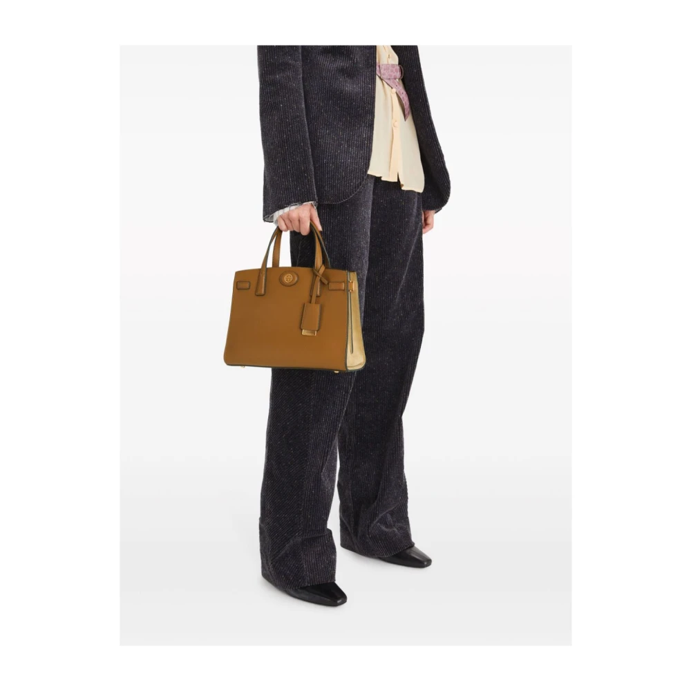 TORY BURCH Bruine leren schoudertas met logo Brown Dames