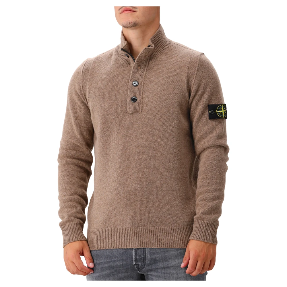 Stone Island Lambswool Half Zip Stickad i Valnöt Brown, Herr