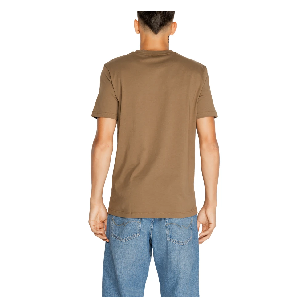 Boss Bedrukt katoenen T-shirt met ronde hals Brown Heren