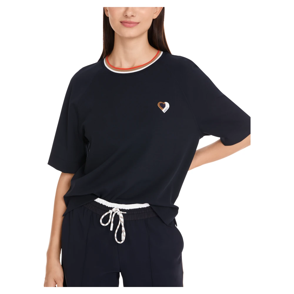 Marc Cain Gestreept Cropped T-shirt Blue Dames