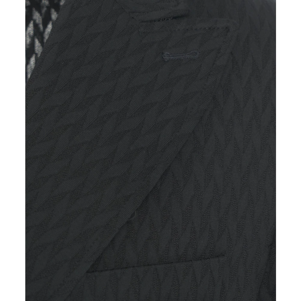 Paolo Pecora Zwarte Double-Breasted Chevron Blazer Black Heren