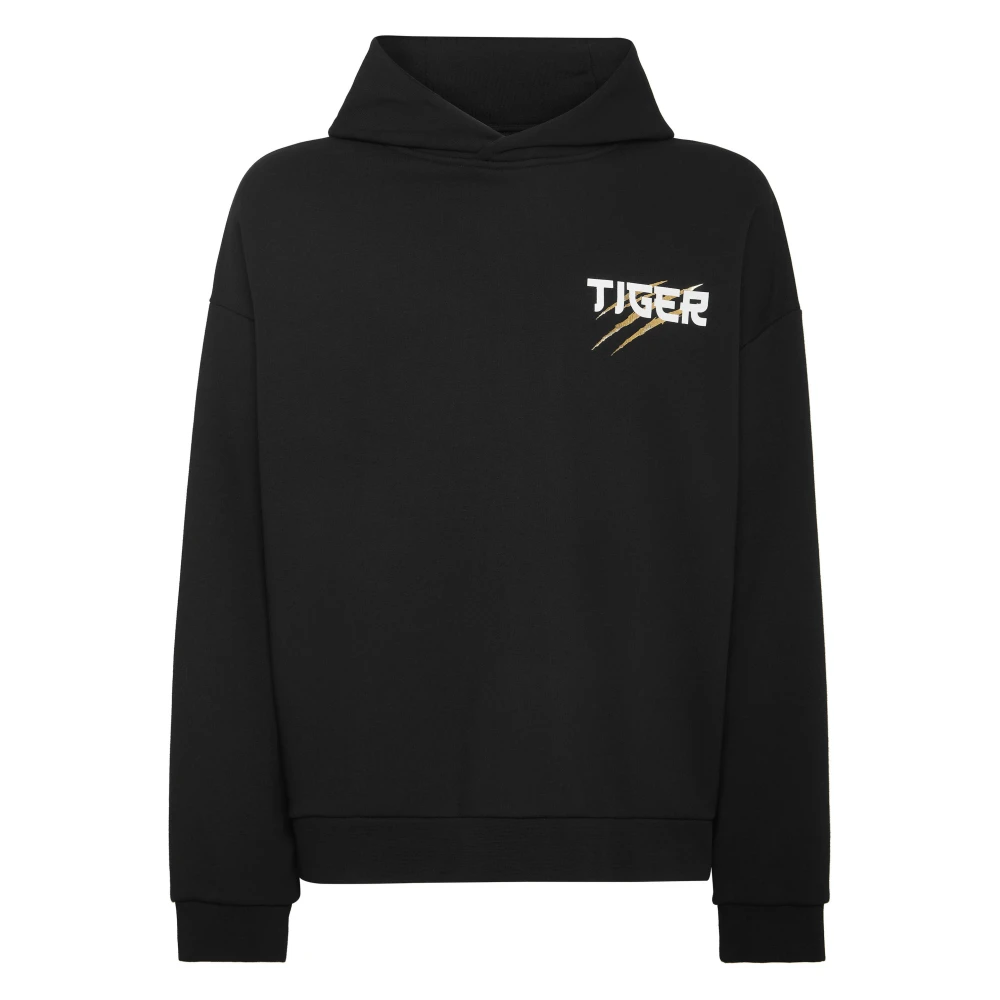 Plein Sport Men's Black Hooded Sweatshirt Tiger Tokyo - Long Sleeve Training Tops - L - Sport
