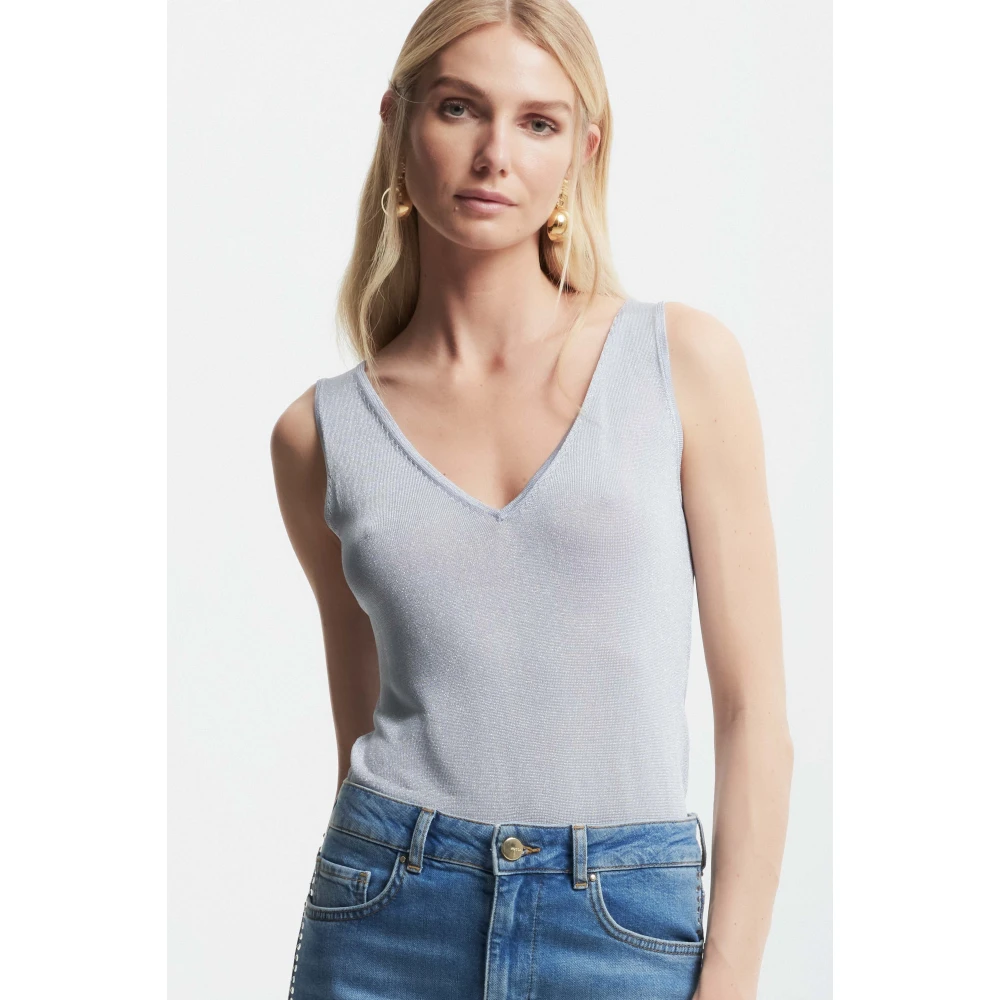 Kocca Glanzende V-Hals Gebreide Vest Top Blue Dames