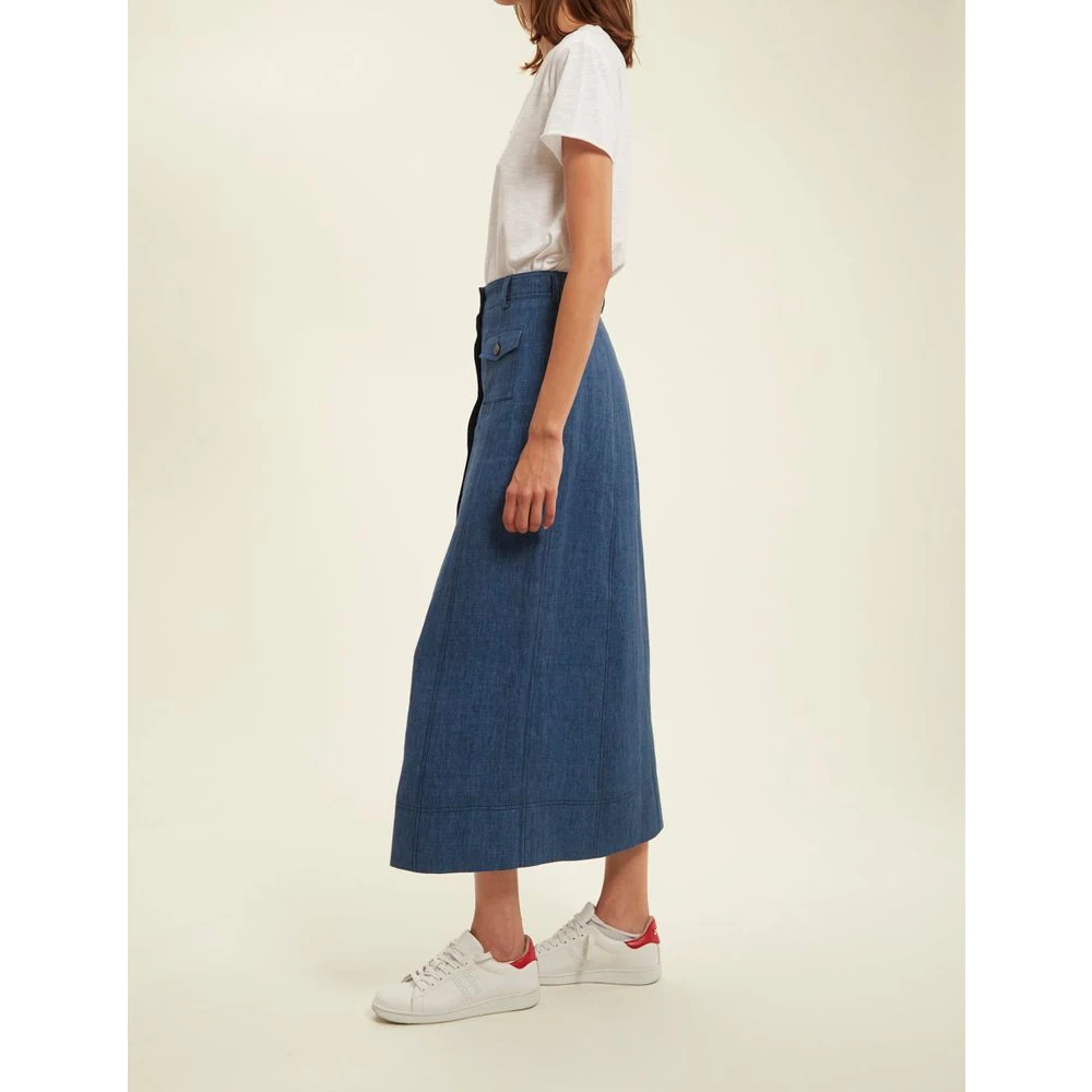 Ines De La Fressange Paris Blauwe Denim Linnen Rok Blue Dames
