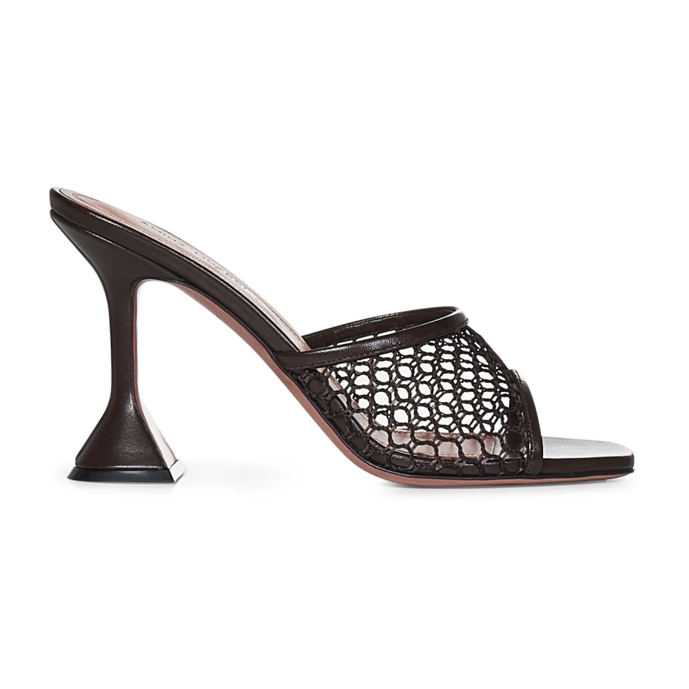 Amina Muaddi Women's Brown Heeled Mules,, Lupita Net Slipper Size 5