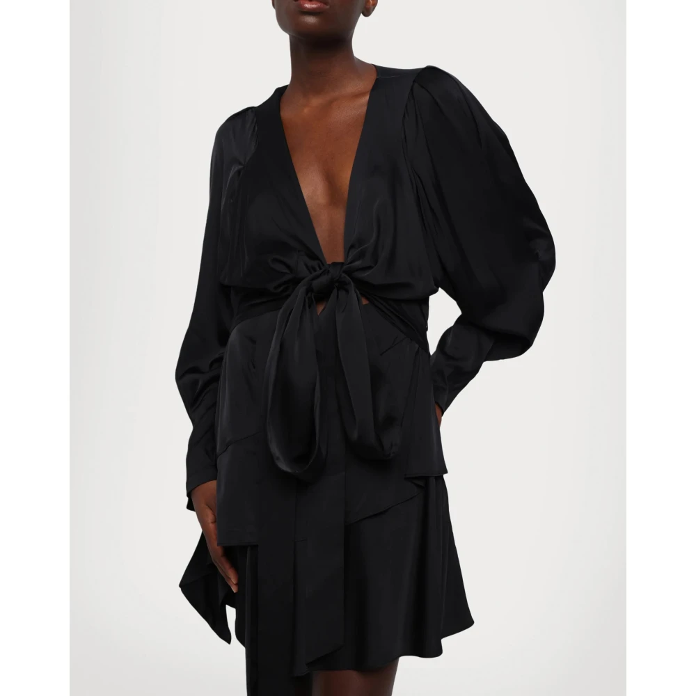 IRO Diepe V-hals Satijnen Ceintuur Jurk Black Dames