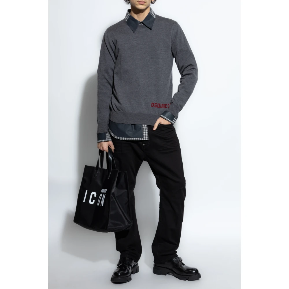 Dsquared2 Trui met logo en fluwelen afwerking Gray Heren
