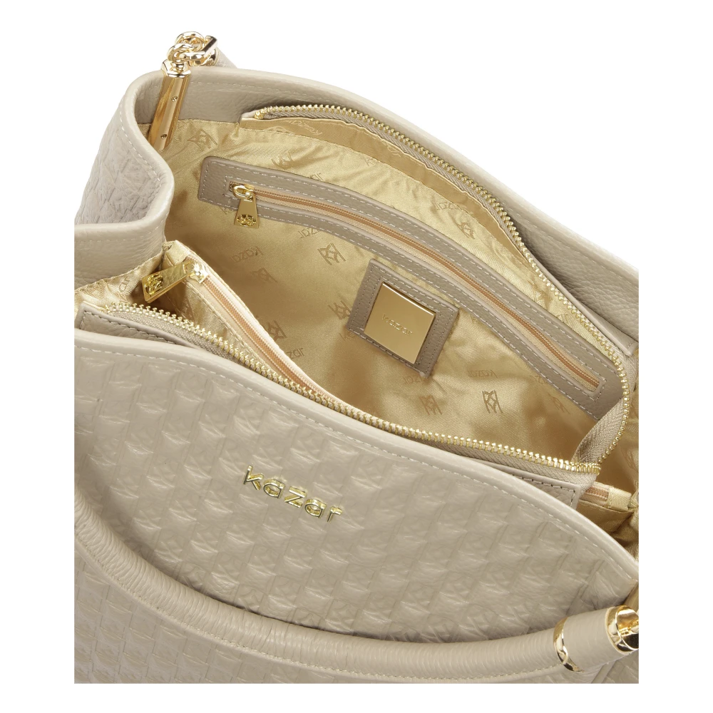 Kazar Ruime schoudertas in patroon geperst leer Beige Dames