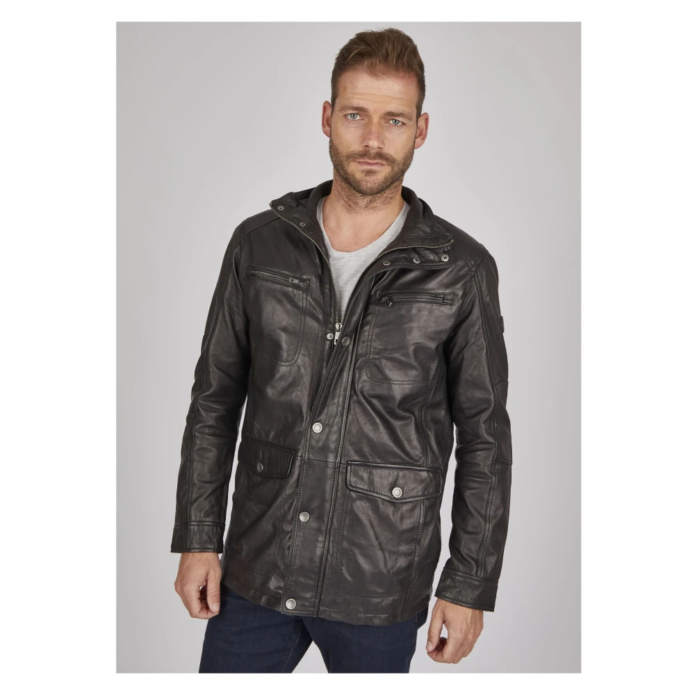 Bugatti Heren Leren Parka Jas Budavid Black Heren