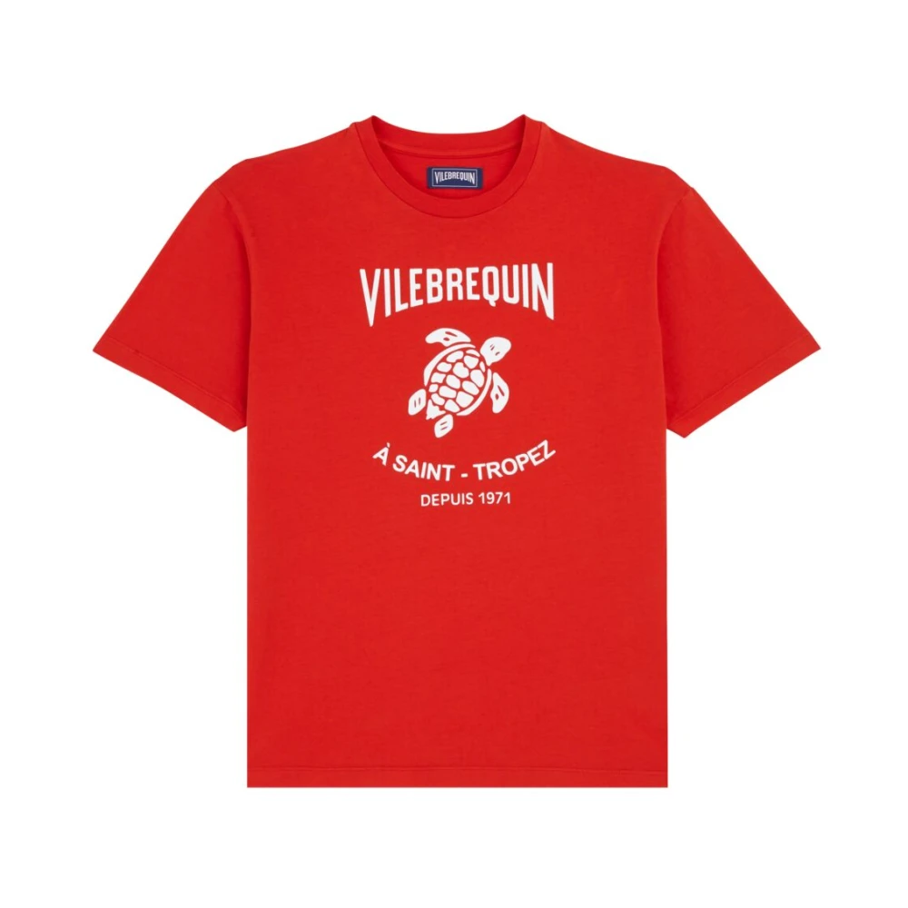 Vilebrequin Heren Logo Print Katoenen T-Shirt Red Heren