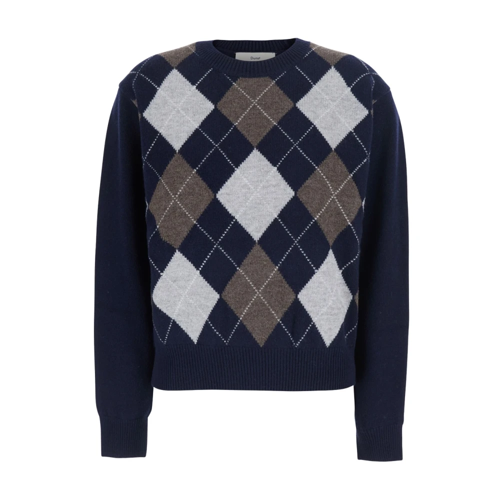 Dunst Argyle Crew Neck Jumper - Male - Round-Neck Knitwear - Multicolor - L - Knitwear