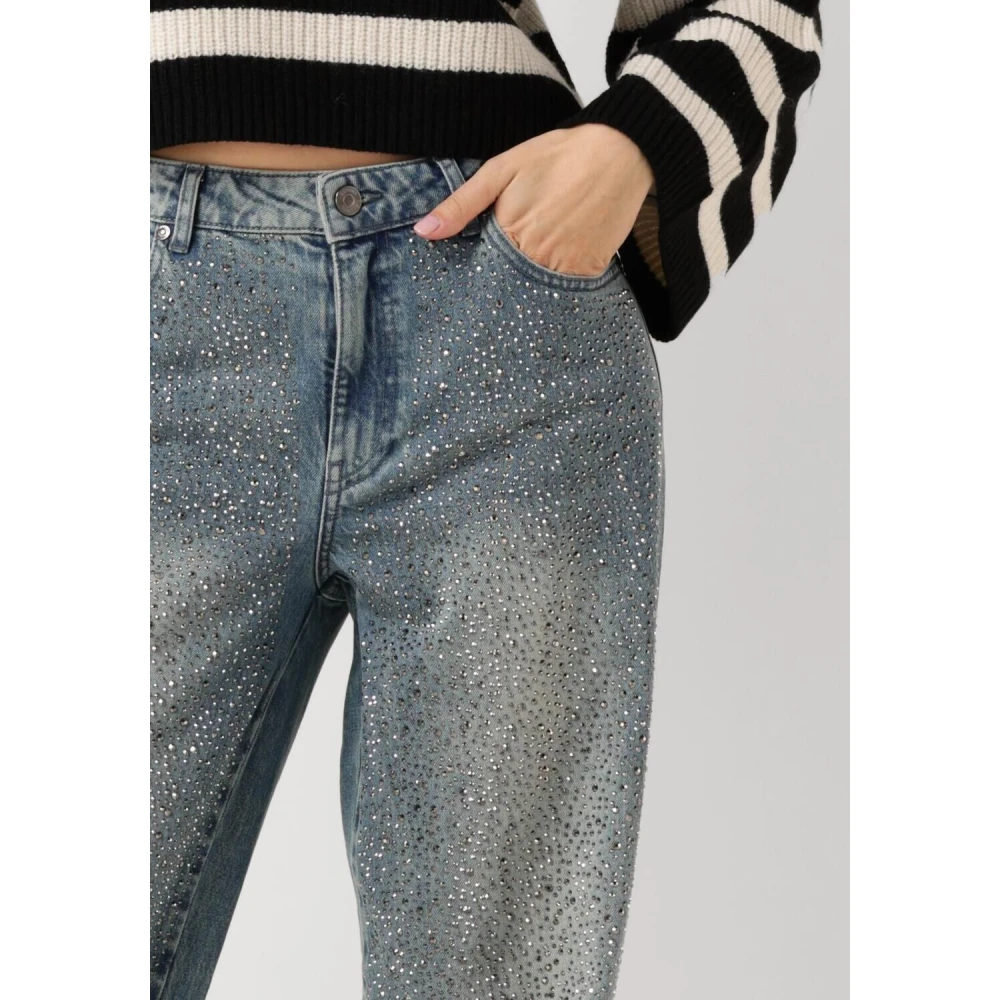 Gestuz Blauwe Straight Leg Jeans met Strass Steentjes Blue Dames