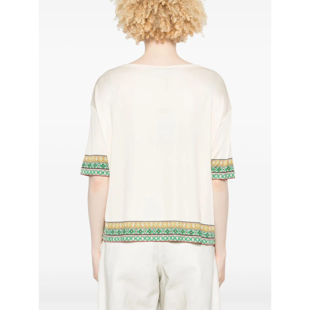 ETRO Beige Crew Neck T-shirts en Polos Multicolor Dames