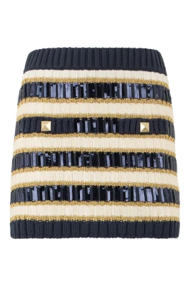 Stickad Minikjol med Paljett Detaljer