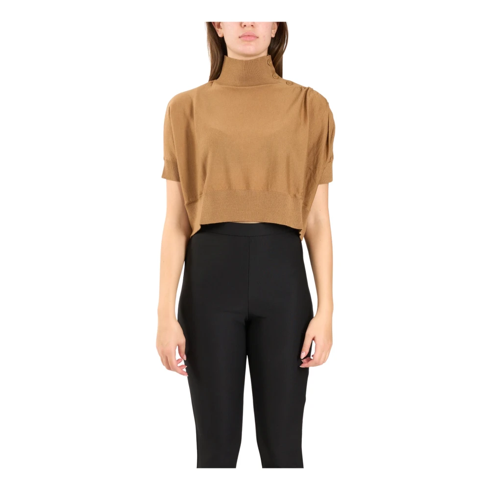 pinko Geknipte wollen trui met coltrui Brown Dames