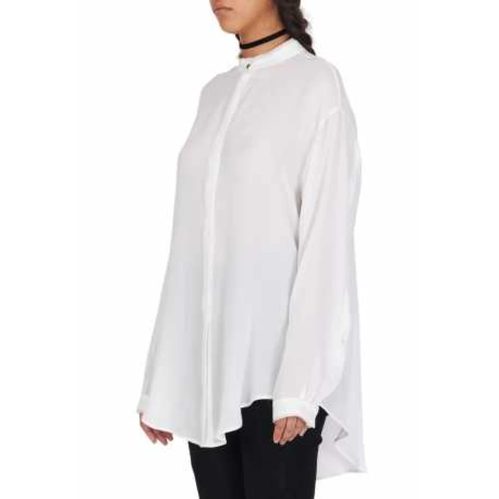 Isabel Benenato Witte Lange Shirt met Zwarte Libelle Borduurwerk White Dames