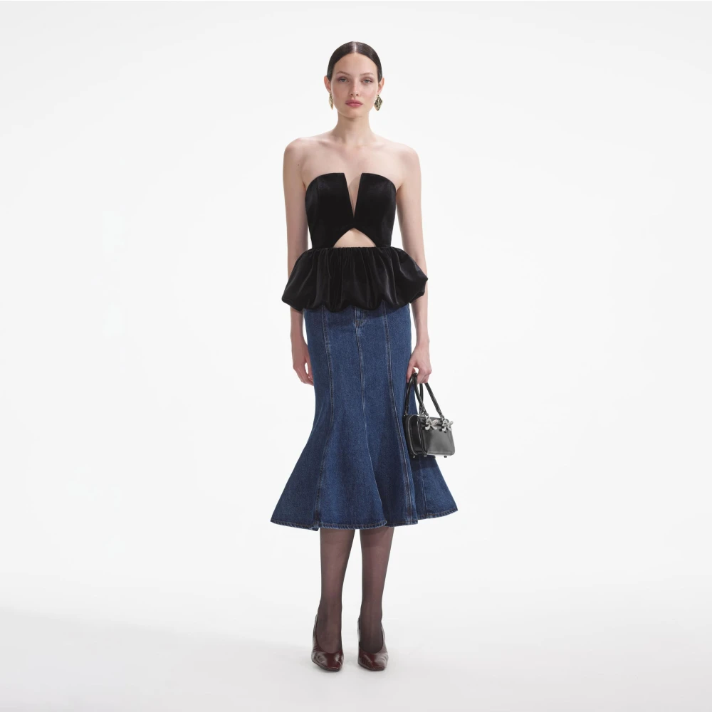 Self Portrait Velvet Bandeau Top Zwart Black Dames