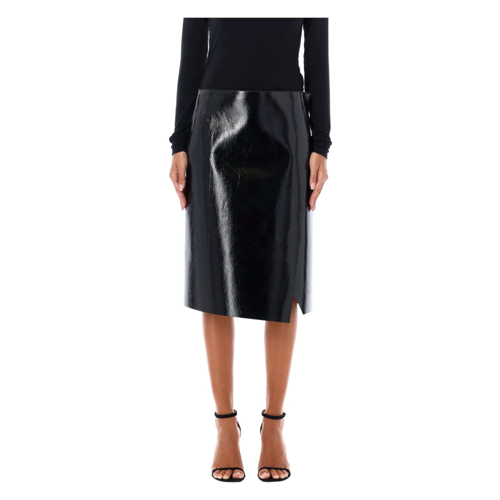 Philosophy di Lorenzo Serafini Hoge taille lakleren midi-rok Black Dames