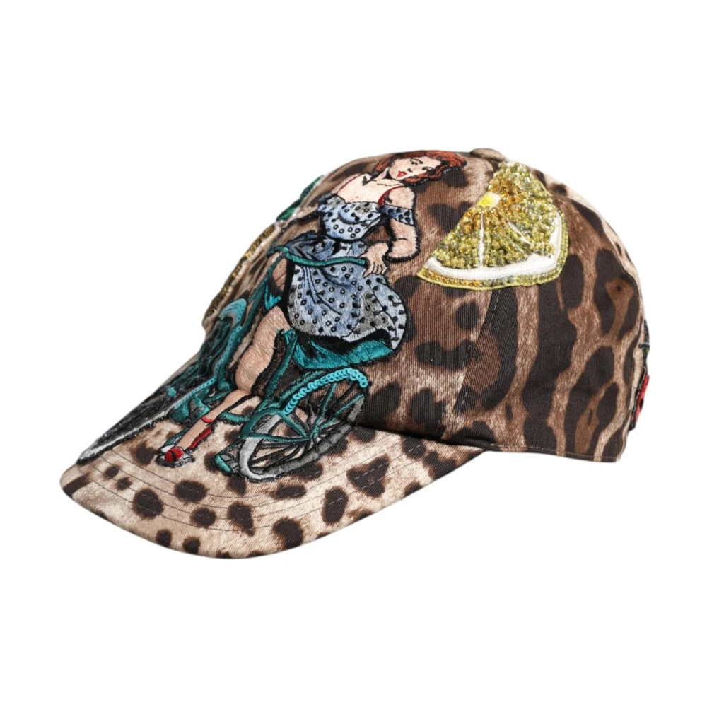 Dolce & Gabbana Women's Brown Leopard Sequin Baseball Cap With Silk Lining