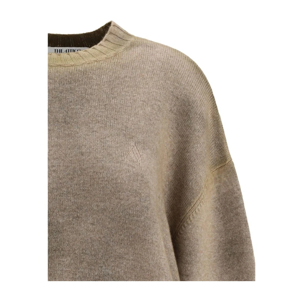 The Attico Geribbelde wollen trui met logoborduursel Gray Dames