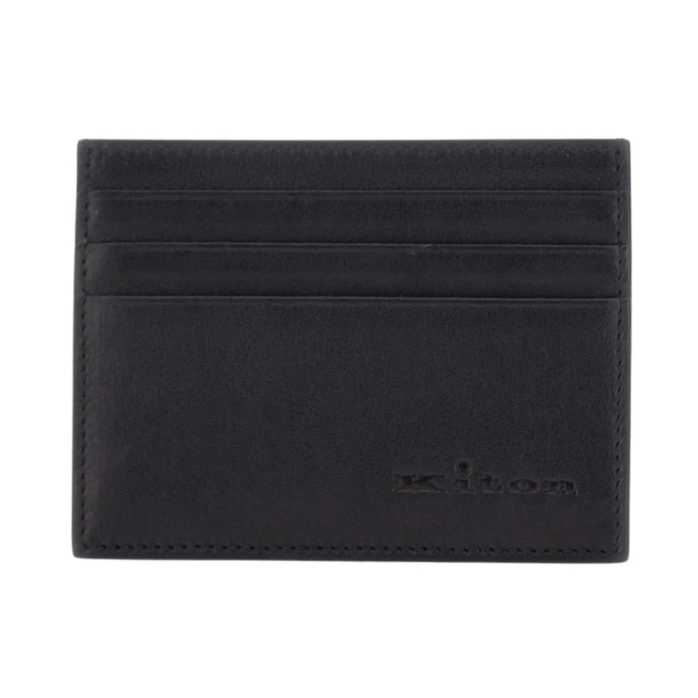 Kiton Leren Kaarthouder Zwart Multi-Compartiment Black Heren