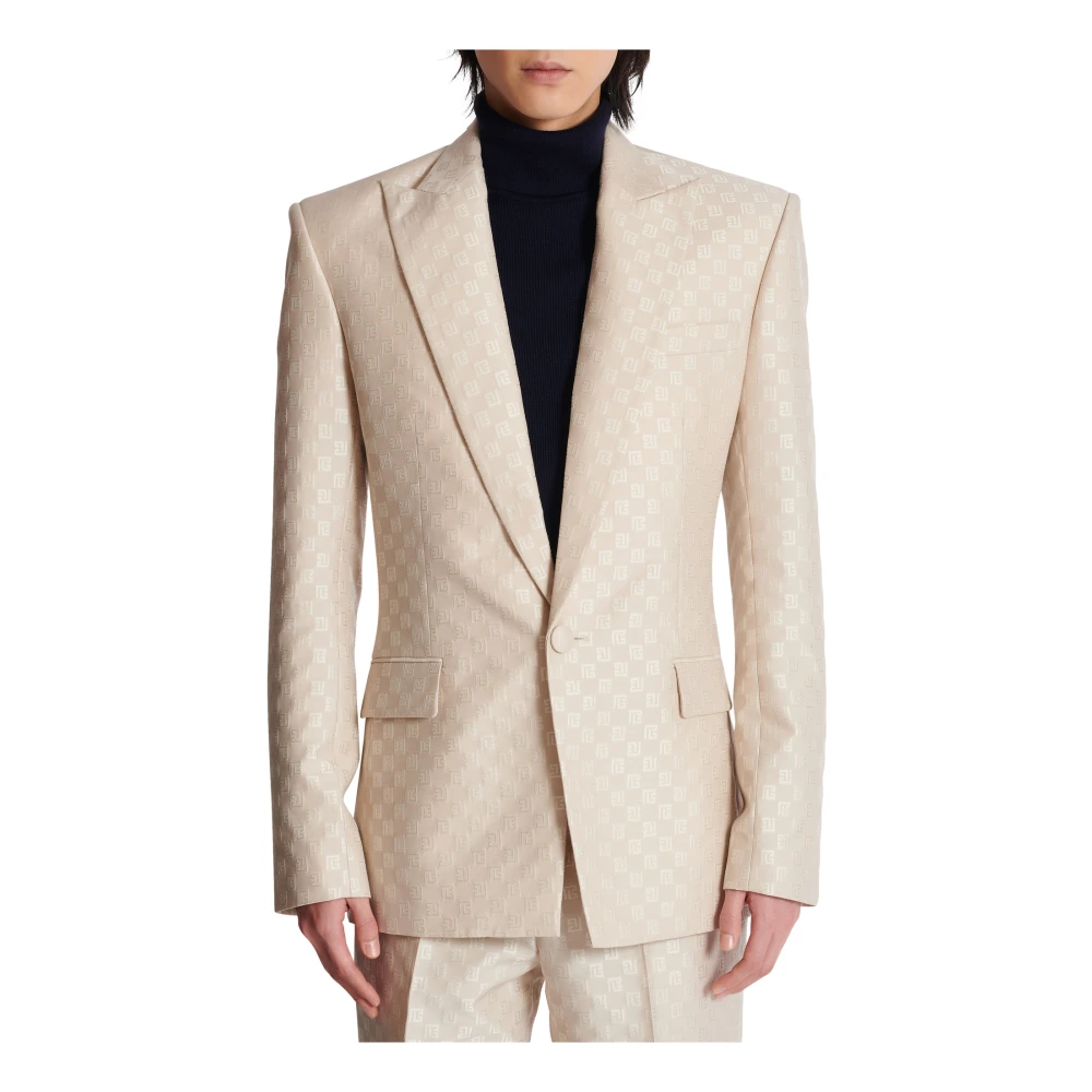 Balmain 1-button jasje in PB Labyrinth jacquard Beige Heren