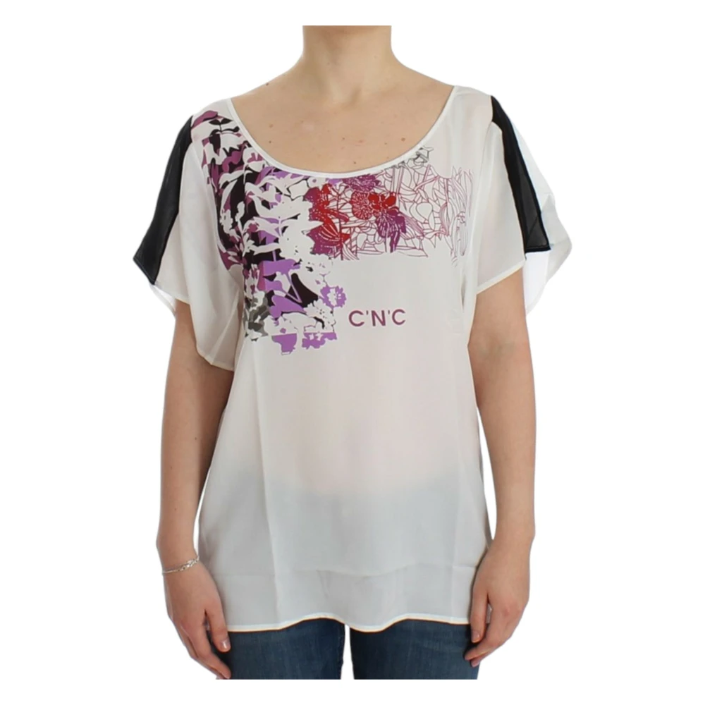 Costume National Chique witte V-hals T-shirt met print White Dames