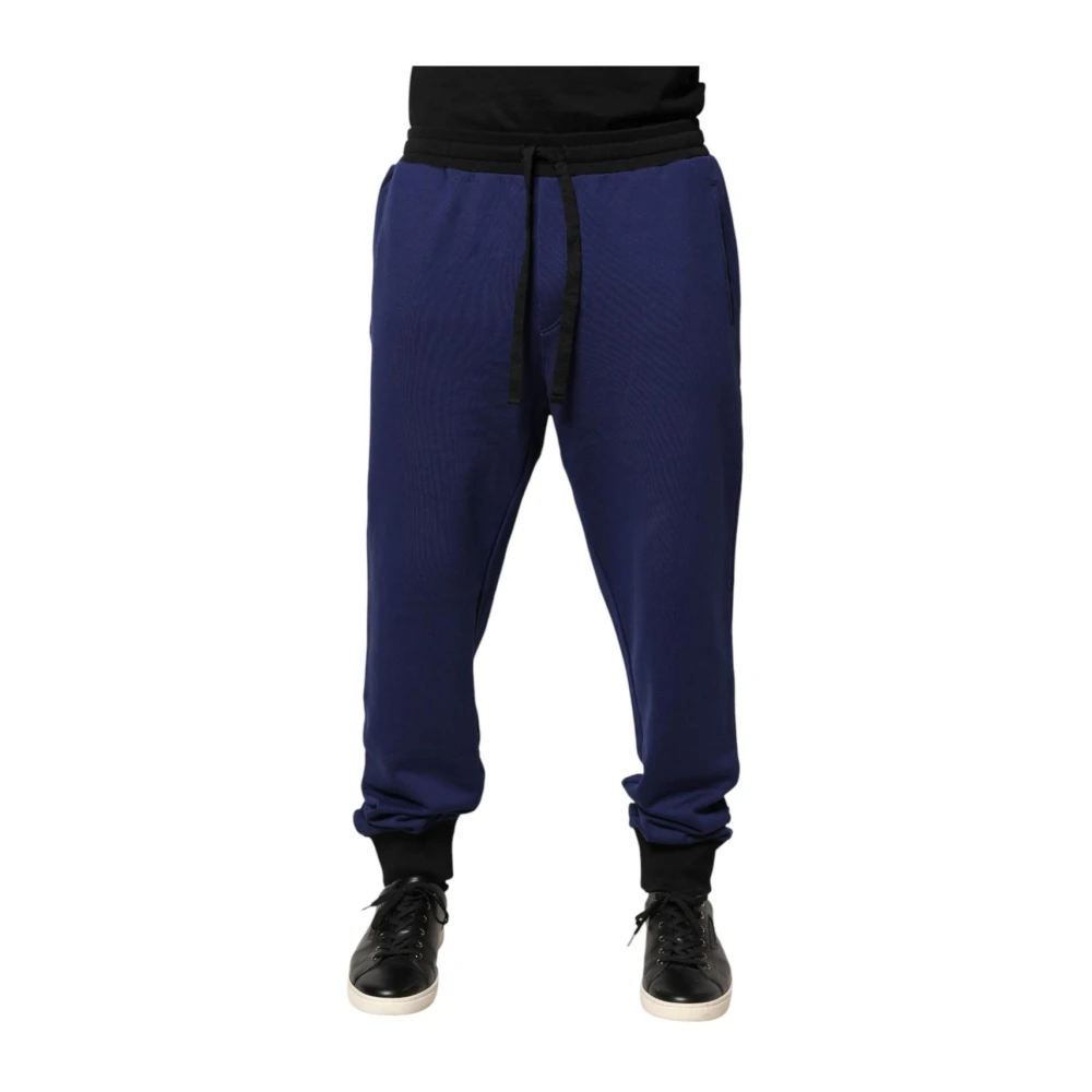 Dolce & Gabbana Blue Cotton Mid Waist Jogger Trousers Pants - IT56 | XXL - Image 3