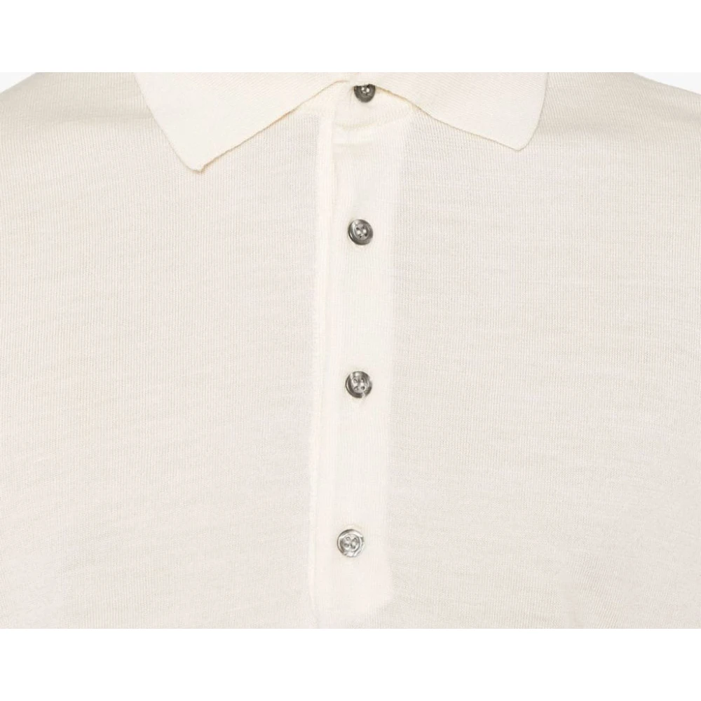 Seven Gauge Gebreide Polo Shirt Wit White Heren