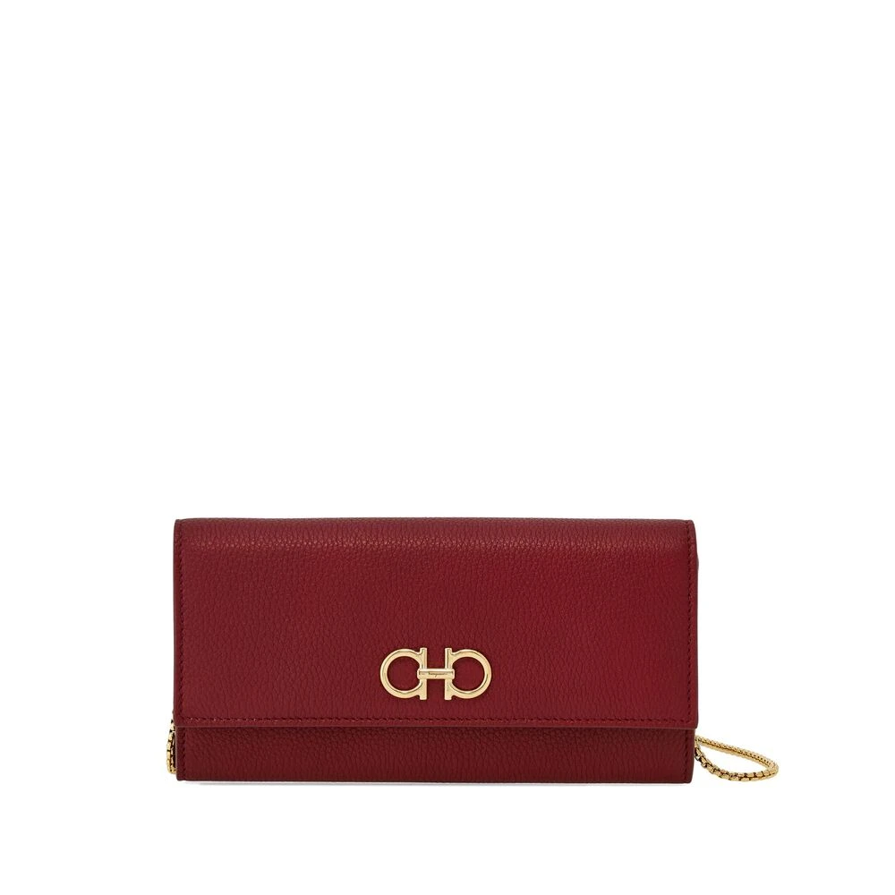 Salvatore Ferragamo Burgundy Foldover Chain Wallet Red Dames