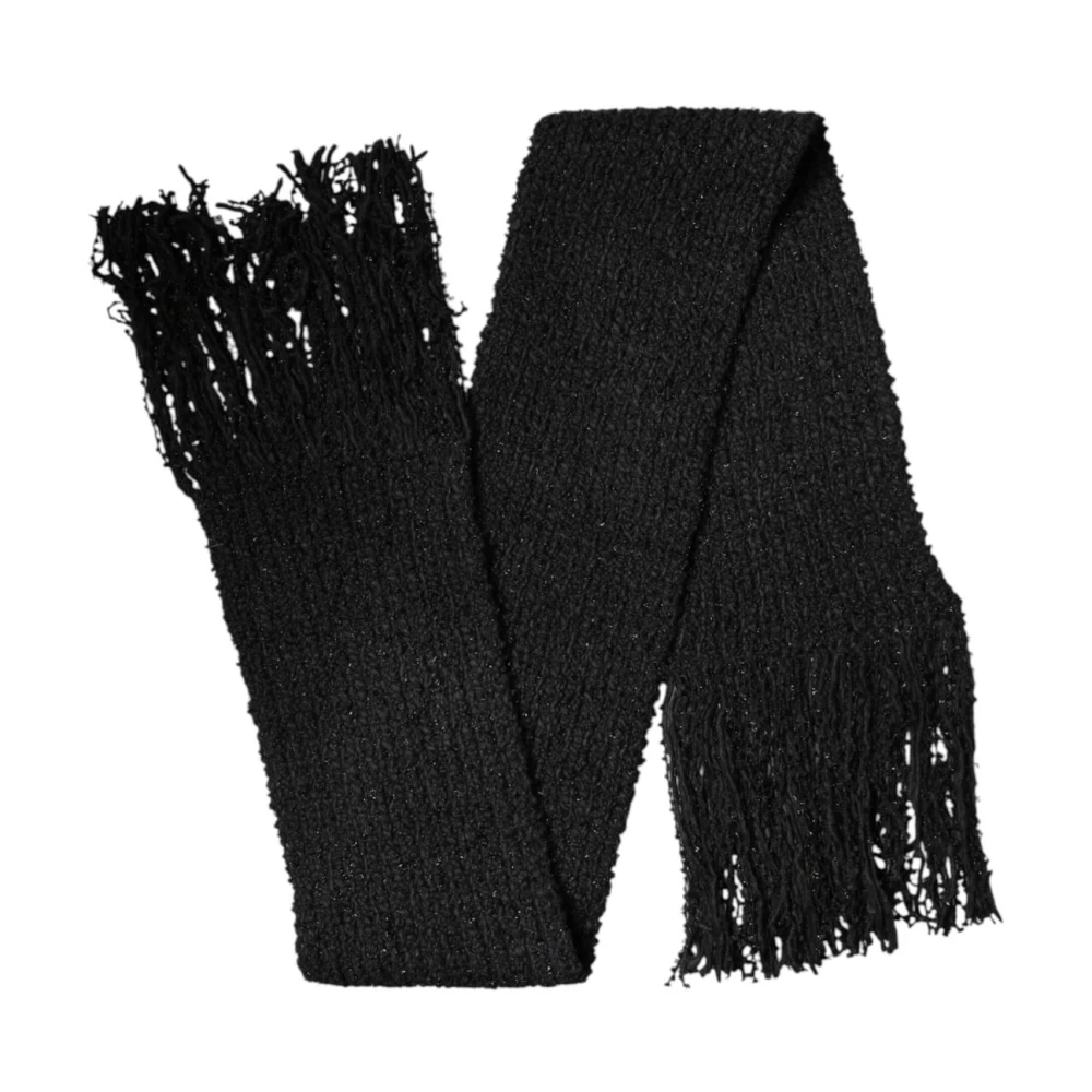 Dolce & Gabbana Women's Black Winter Scarves, One Size, Cashmere Knit Shawl With Fringe Detailing Scarf