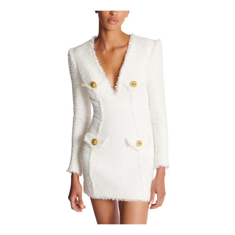 Balmain Tweed Korte Jurk White Dames